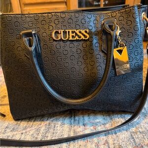 NWT GUESS Black Logo Embossed Shoulder Bag